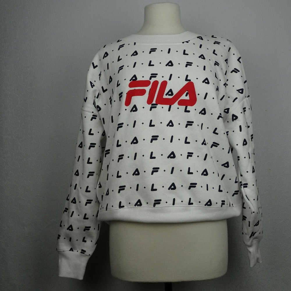 Fila All Over Logo Crop Crew Plus Size 1X Sweater NEW